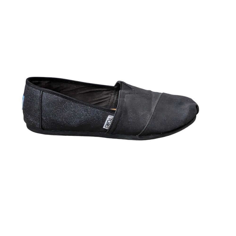 TOMS Classic women's Shiny Black glitter Espadrille slip on shoes, size 8.5,